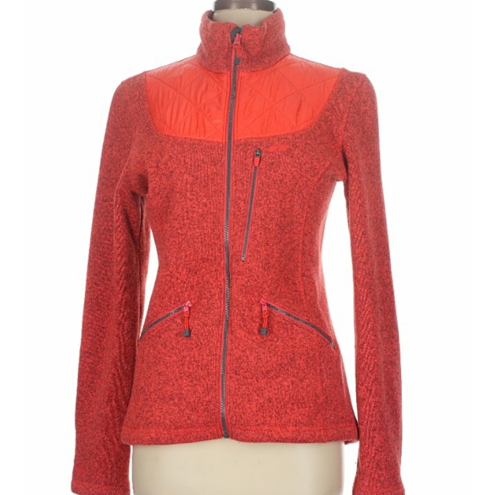 Koppen Women's Coral Red Full Zip Fleece Long Sleeve Lined Jacket Coat Large
